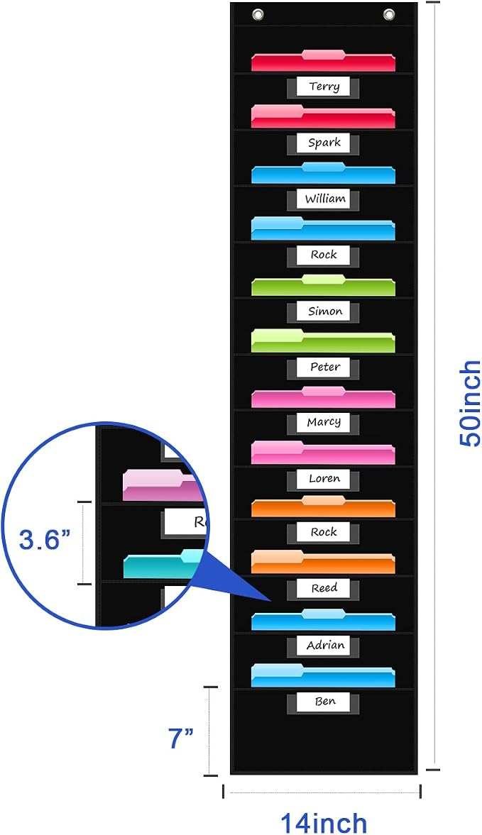 REGELETO 12 Pockets File Storage Pocket Chart with 12 Nametag Pockets,Hanging Wall File Organizer for Classroom and Office, Organize Your Assignments, Files, Scrapbooks, Paper (Black) (Pack of 2)