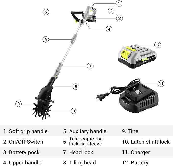 Cordless Electric Garden Tiller: DEKOPRO Power Cultivator for Effortless Soil Cultivation in Flower Beds, Vegetable Gardens, Lawns-Lightweight Lawn Yard Garden Tiller