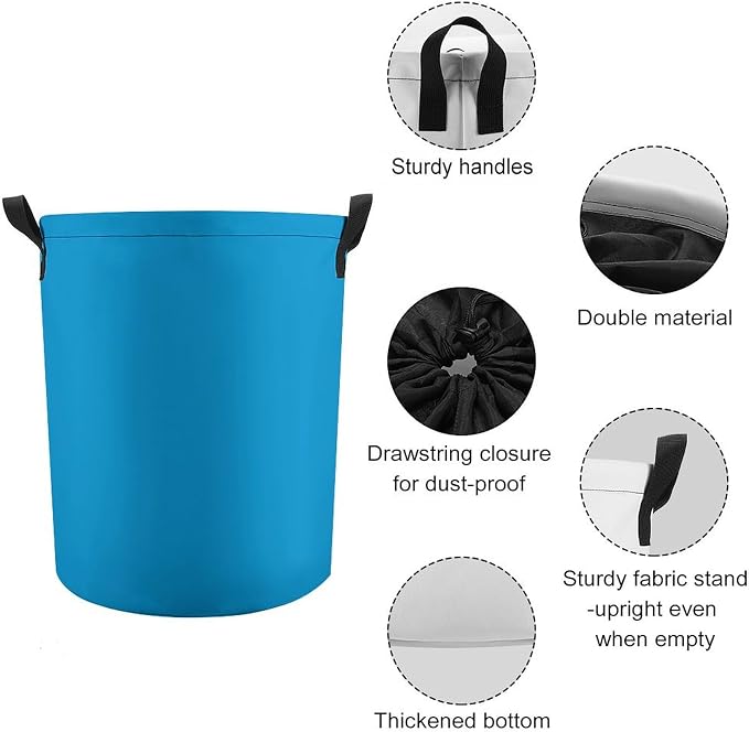 Large Laundry Hamper Bag, Sky Blue Trend Color Collapsible Laundry Basket with Drawstring Dirty Clothes Organizer Washing Bin for Family Essentials Storage