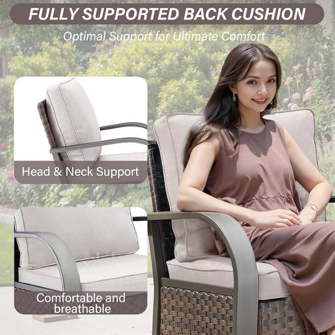 Belord Wicker Patio Chairs Set of 2-300LBS Weight Capacity Oversize Outdoor Patio Chairs with High Backrest Metal Curved Armrest, All Weather PE Rattan Outdoor Seating for Porch Deck Backyard