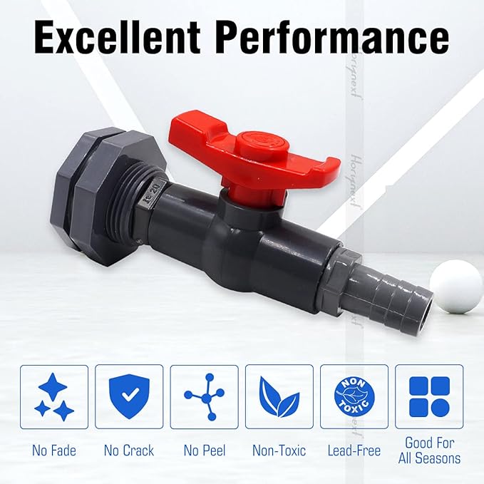 rain barrel spigot kit within 3/4 inch pvc bulkhead adapter 3/4" valve 5/8" plastic barb fitting, for 5/2.5/50/55/100 gallon water tank garden bucket outdoor rainwater collection