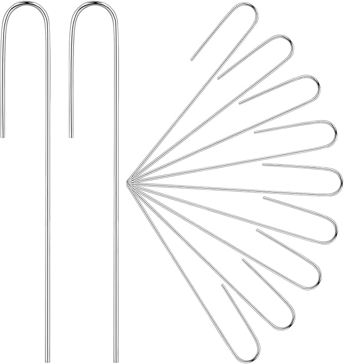 Pelopy 200 Pcs 1/2" Irrigation Drip Tubing Stakes 5 in J-Shaped Landscape Staples Garden Drip Line Stakes Soaker Hose Pins for Lawn Plant Yard Fence Ground Drips Systems, Sliver