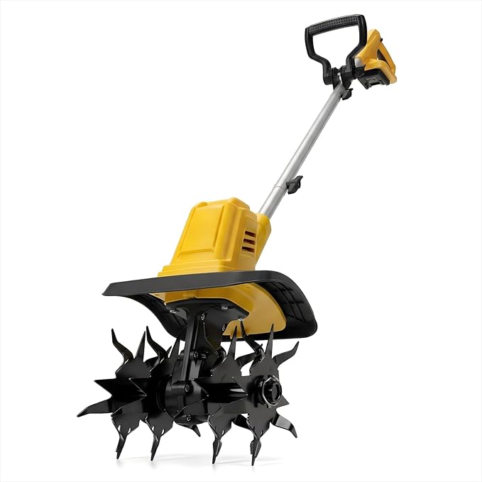Cordless Brushless Garden Tiller Cultivator Compatible with dewalt 20v Battery (Tool Only), 10’’ Wide 7’’ Deep Electric Soil Rototiller, 48-Tine Mini Rotary Areator for Garden Beds & Soil Preparation