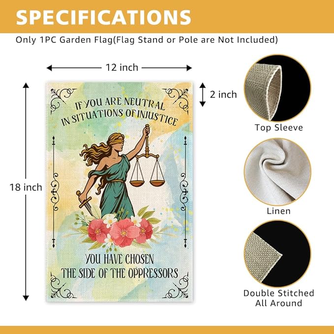 If You Are Neutral In Situations Of Injustice Garden Flag, Funny Resist Garden Flag for Outside, Social Justice Equality Women Right Feminism Liberal Banner, Feminist Gifts Lawn Porch Décor