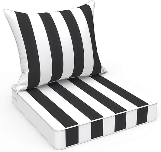 LVTXIII Outdoor Deep Seat Cushion Patio Seat and Back Cushion Set Seasonal Chair Cushion with Removable Cover and Adjustable Buckle for Home and Garden, 24"x24"x4", Cabana Black