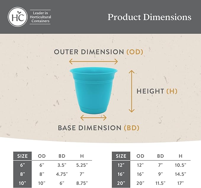 The HC Companies 10 Inch Eclipse Round Planter Pots with Drainage Holes & Attached Saucer, Lightweight UV-Resistant Plastic Indoor & Outdoor Planters, 2-Pack Flower Pots for Garden & Home Decor, Teal