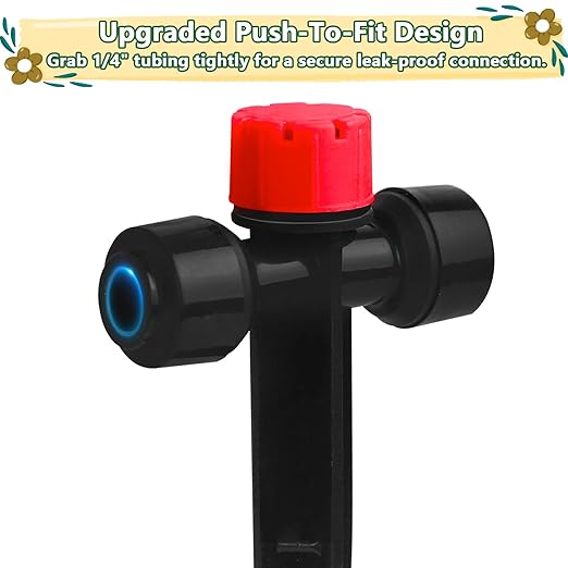 Push-to-Fit Drip Irrigation Emitters for 1/4" Drip Irrigation Tubing, 20 Pcs Adjustable 360 Degree Water Flow Drippers Sprayer on Stake 360° Full Circle Multi-Stream Irrigation In-line Dripper