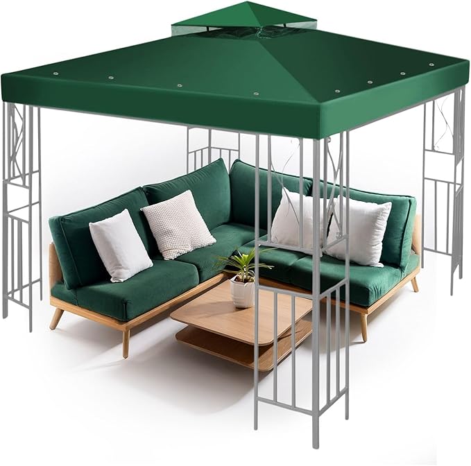 Flexzion 8x8 Gazebo Canopy Replacement Top Waterproof Cover - Outdoor Gazebo Canopy Cover - Double Tier UV30 Cover for Canopies, Garden, Patio, Yard Tent (Green)
