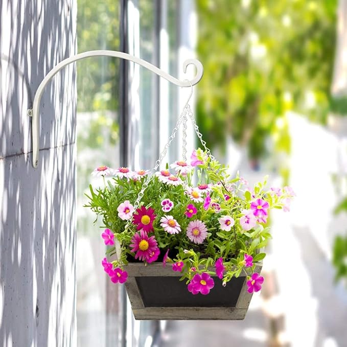 AJART White Plant Hanger Outdoor: 12-Inch Plant Hooks for Wall Indoor - Metal Plant Bracket Hook for Hanging Flower Baskets