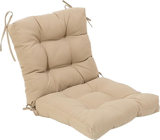 QILLOWAY Outdoor Chair Cushion for Patio Furniture, Waterproof Patio Cushions with Ties, Fade Resistant Replacement Pads for Outdoor Rocking Chairs,Beige,Sand,Camel