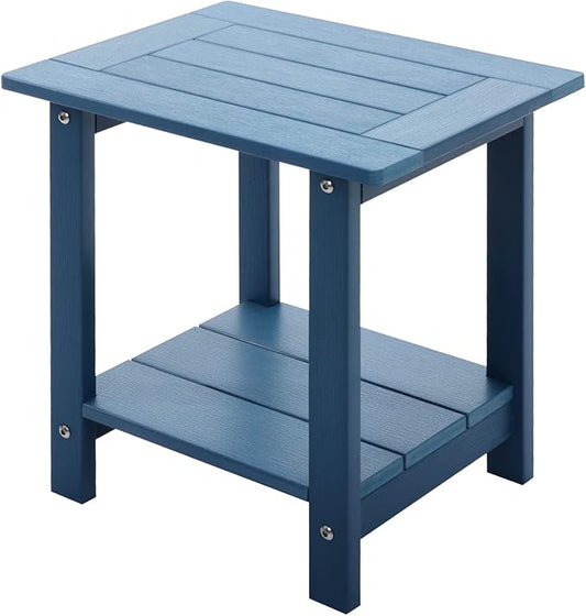 Meluvici Double Adirondack Outdoor Side Table Weather Resistant, Outdoor Rectangular Patio End Table for Adirondack Chair, Dark Blue