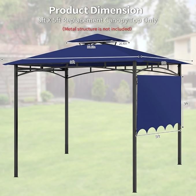 Grill Gazebo Replacement Canopy Top Only - 5' x 11' Outdoor BBQ Gazebo Canopy Roof with Extra Side Awning, Waterproof Double Tiered Shelter Cover (Blue, 5x11)