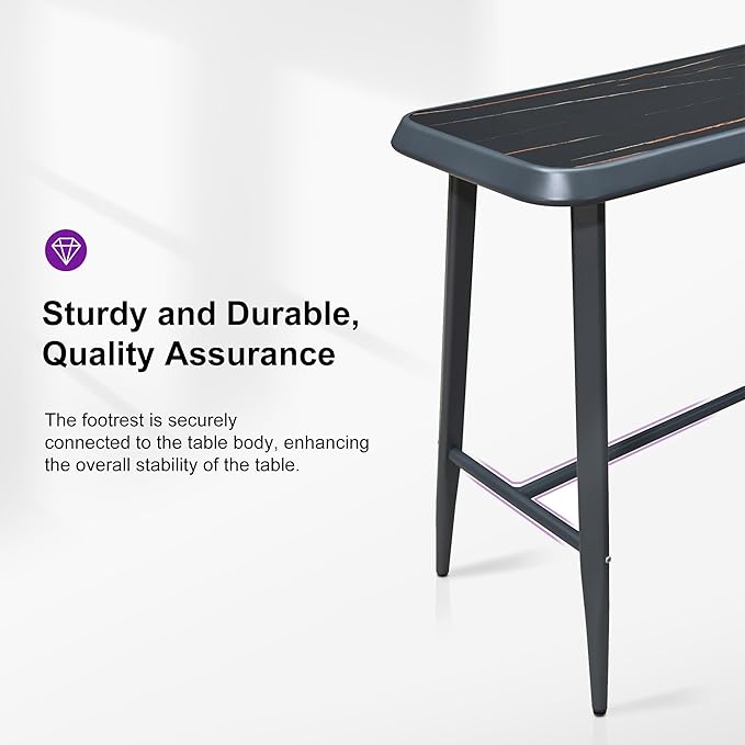 PURPLE LEAF Outdoor High Bar Table Rectangular Patio Pub Balcony Table with Waterproof Tabletop, 122” Long for 4 Seats