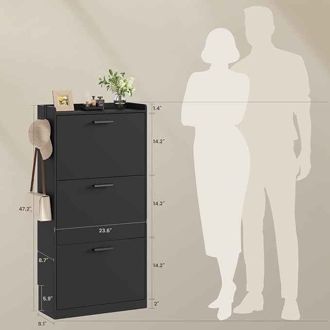 Shoe Cabinet Organizer with 3 Flip Drawers,Narrow Shoe Rack 23.6" W White