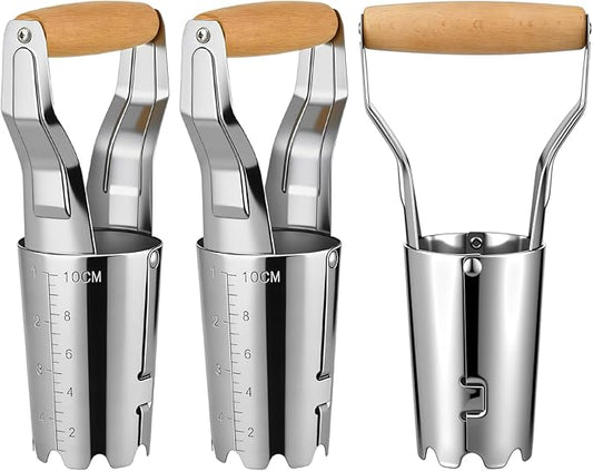 Lothee 3 Pcs Bulb Planter Tool Set with Depth Markers Non Bending Steel Bulb Planter Digger Garden Transplanter with Comfortable Wood Handle for Planting Tulips Dahlias and Lilies