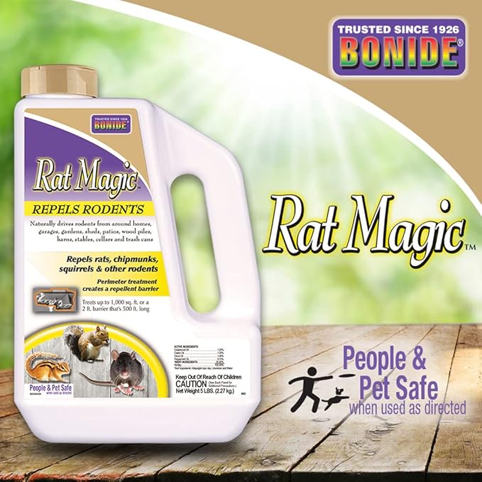 Bonide Rat Magic Rodent Repellent, 5 lb. Ready-to-Use Granules for Indoor & Outdoor Rodent Control, People & Pet Safe