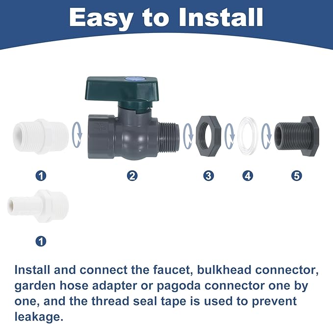 uxcell 2Set Rain Barrel Faucet Kits, Plastic Rain Barrel Spigot with 3/4" GHT Bulkhead Fitting, Garden Hose Adapter and Thread Seal Tape for Water Tank Aquarium, Gray