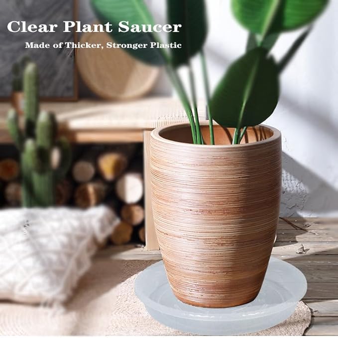 OVZILKI Plant Saucer 6 Pack of 12 inch, Clear Plastic Flower Plant Pot Saucer, Heavy Duty Plant Drip Trays Saucers for Indoor, Plant Water Tray for Planters