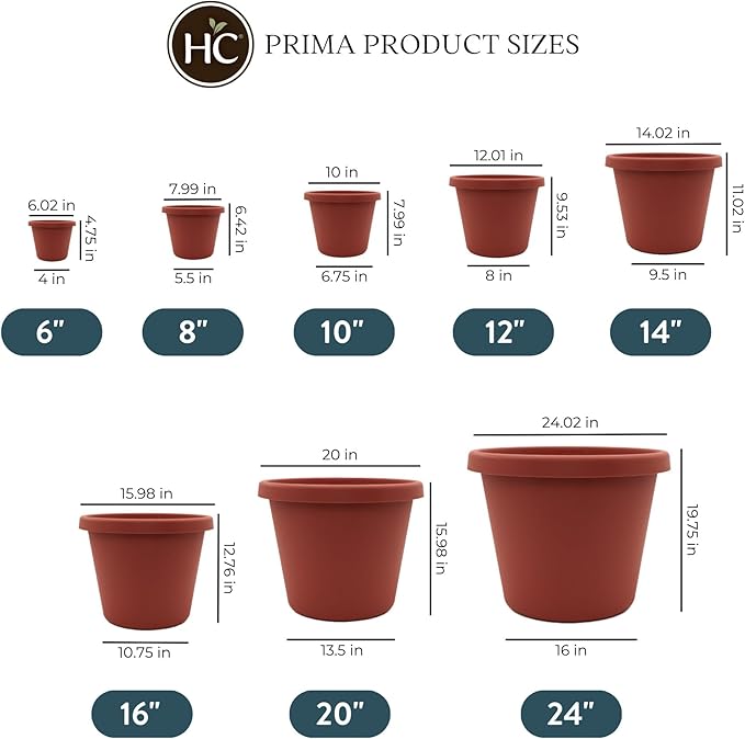 The HC Companies 16 Inch Round Prima Planter - Plastic Plant Pot with Rolled Rim for Indoor Outdoor Plants Flowers Herbs, Clay