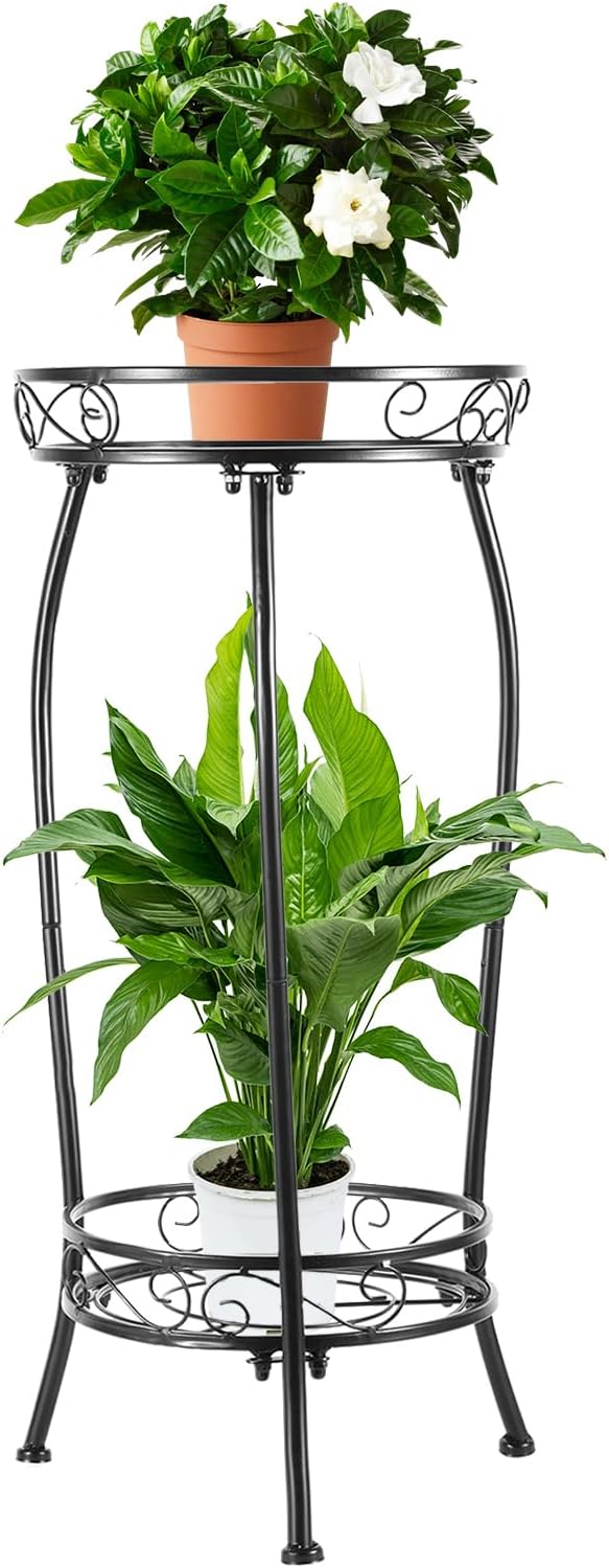 LOYAL TIGER Plant Stand Indoor Outdoor, 2 Tier 27 Inch Tall Metal | Heavy Duty Plant Rack, Rustproof Metal, Stable 3-Leg Base, Holds up to 100 lb, Flower Pot Holder