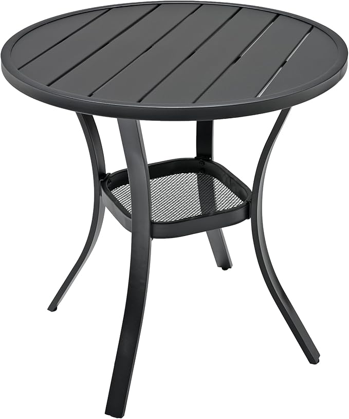 Anmutig Metal Small Outdoor Patio Round Dining Table with Weather-Resistant - 27.5" Black