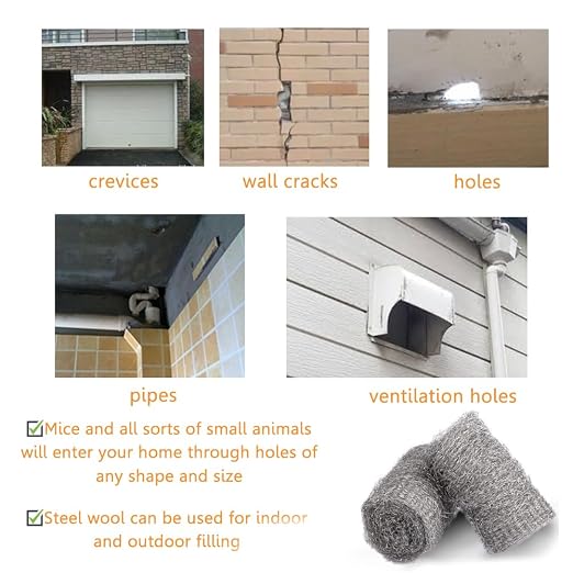 Alabrocon Bulk Steel Wool Roll Kit, Steel Wool 0000 15PCS, 15 Pack × 1.6FT | Gap Blocker, 0000 Steel Wool Keep Mice Away from Holes, Siding, Pipeline, Vents in Garden, House, Garage