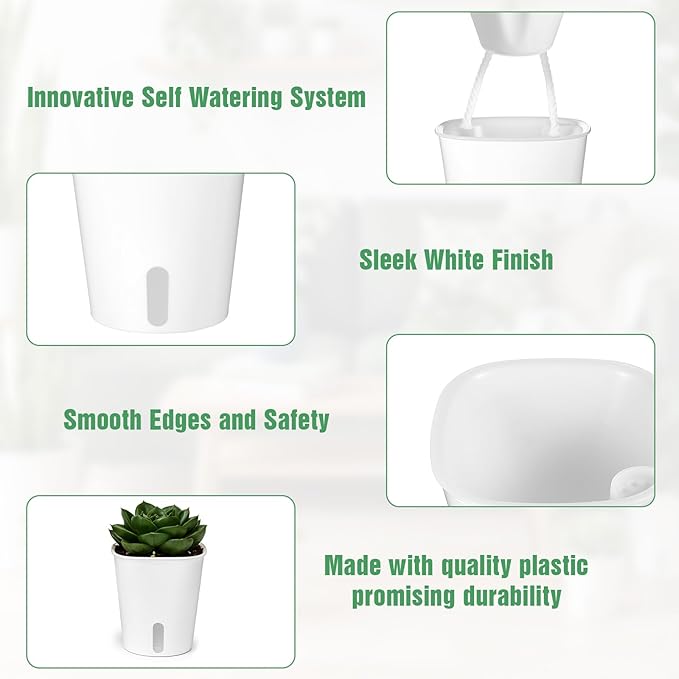 Kifmurase 20 Pcs 3 Inch Self Watering Pots for Indoor Planters, Plastic Self Watering Planter Pot Garden Flower Pots with Water Level Indicator Vents for Succulents (White)