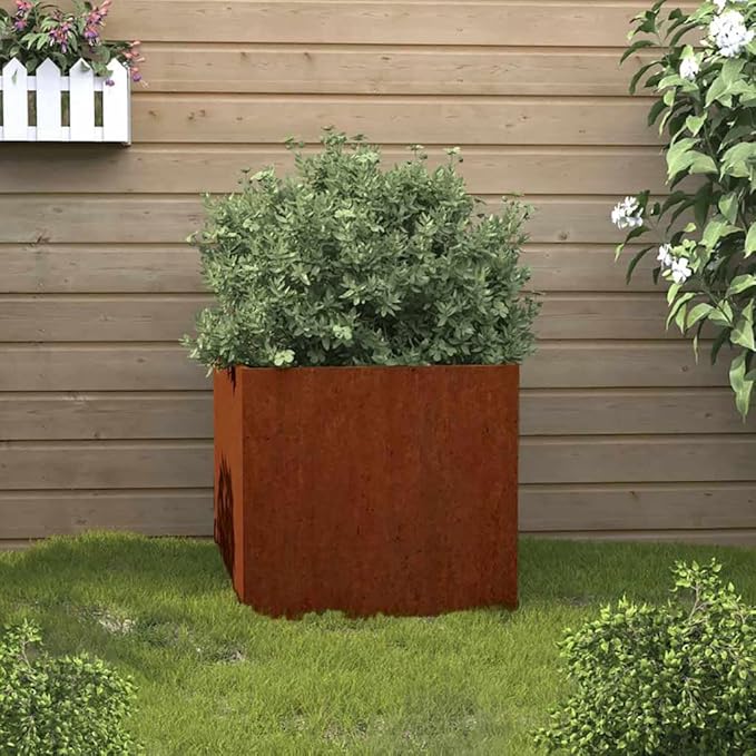 Rusty Corten Steel Rectangular Planter Medium Durable Outdoor Garden Planter Box with Weather Resistant Patina Finish for Patio Balcony Plants