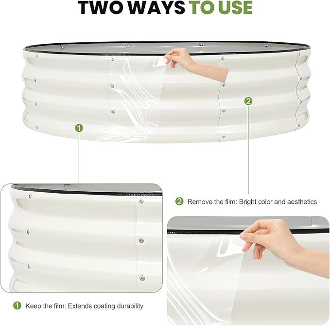 Galvanized Raised Garden Bed Outdoor 2Pcs | 4x4x1ft Metal Raised Beds for Gardening with Safety Rubber Strip | Round Planter Box for Plants Like Vegetables Fruits Flowers, White