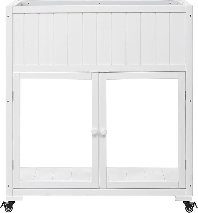 LUMISOL Wood Cold Frame, 2 Doors Garden Greenhouse with Wheels, Raised Bed with Liner for Indoor Outdoor Use, White