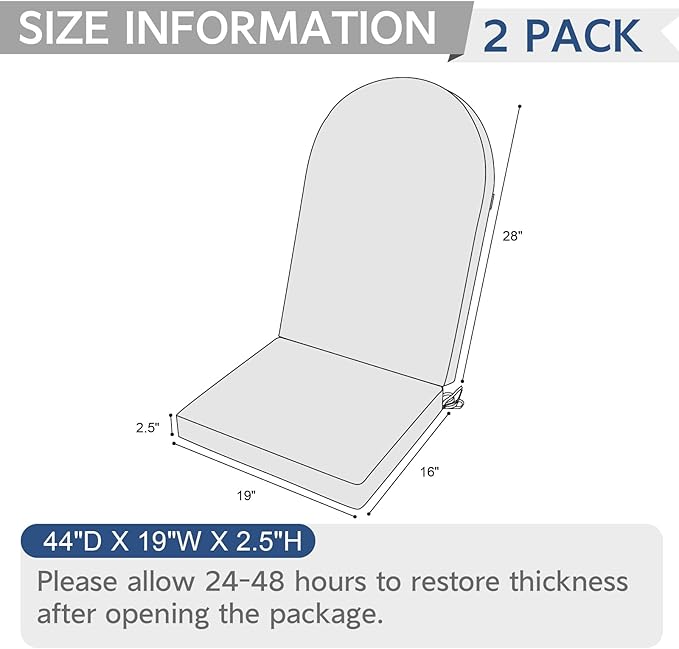Outdoor Foam Adirondack Cushion, Water Repellent Foam Cushion for Adirondack Chairs Patio Furniture, 44 x 19 Inch, Clemens Noir Blue