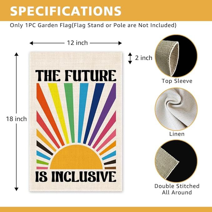 The Future Is Inclusive Garden Flag, Hope Liberal Pride Garden Flag for Outside, Rainbow Social Justice Ally Double Sided Farmhouse Porch Yard Sign, Housewarming Gifts for LGBTQ Family Neighbor