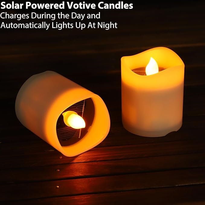 Outdoor Chandelier Solar, Hanging Candle Lantern with 7pcs Solar Powered Votive Lights in Matt Black Finished Metal Candle Holders for Home, Garden, Backyard, Pergola, Gazebo, Tree, Window Decor