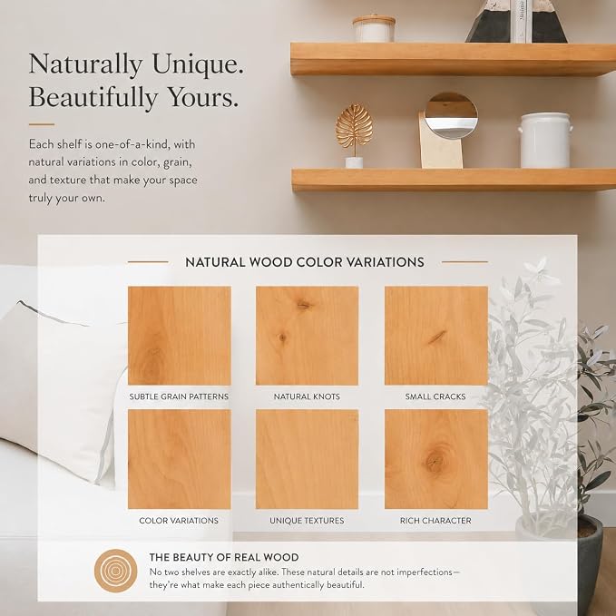 Urbandi Modern Floating Shelves 3 Inches Thick for Wall, Wide Shelves for Kitchen, Living Room, Bedroom, and Bathroom, Natural Pine Wood, Rustic Wooden Shelf, (Set of 2) (Aged Oak, 24Lx3Hx8D)