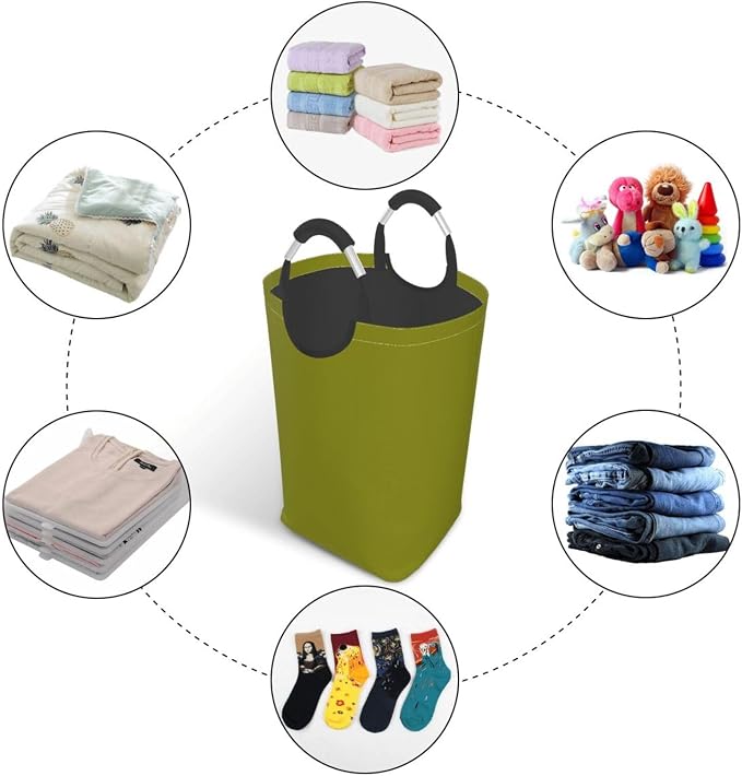 Large Laundry Hamper Bag, Olive Green Color Collapsible Laundry Basket Dirty Clothes Organizer Washing Bin for Family Essentials Storage