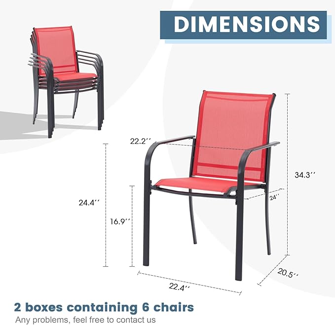 DIFY Patio Dining Chairs Set of 6, Stackable Outdoor Metal Chairs for Garden, Porch and Lawn, Red