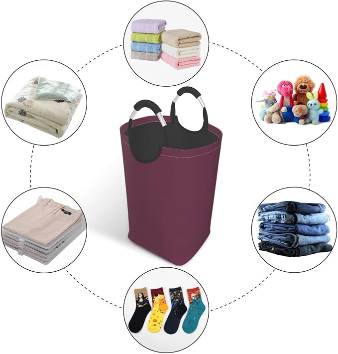 Large Laundry Hamper Bag, Plum Purple Color Collapsible Laundry Basket Dirty Clothes Organizer Washing Bin for Family Essentials Storage