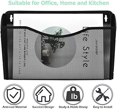 EASEPRES 6 Single Pocket Mesh Hanging File Organizer, Vertical Wall Mounted Magazine File Holder, Mount Basket Mail Paper Document Folder Organizing for Office, Home and School, Black