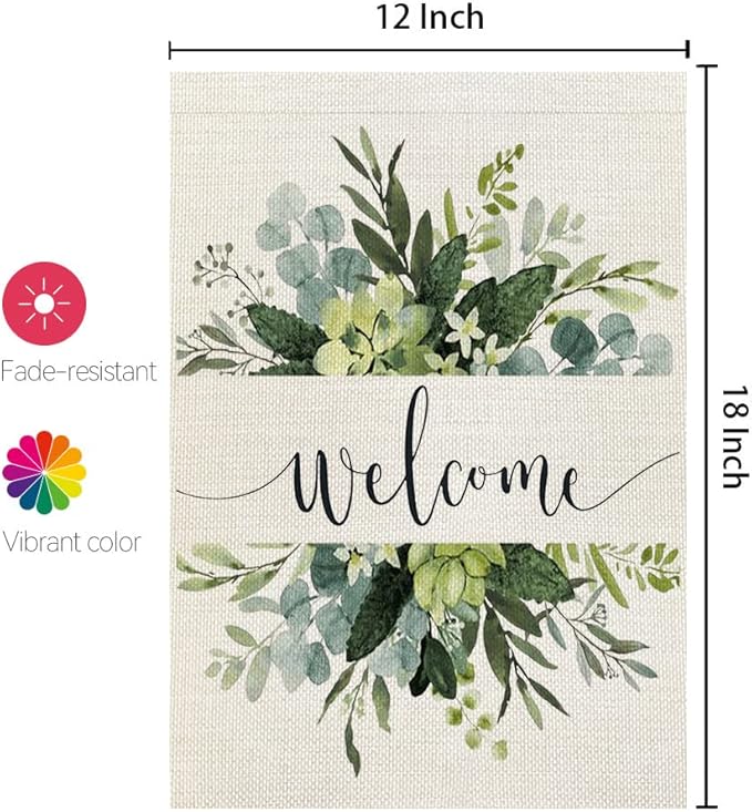 CROWNED BEAUTY Spring Floral Welcome Garden Flag 12×18 Inch Double Sided for Outside Eucalyptus Small Burlap Seasonal Yard Flag