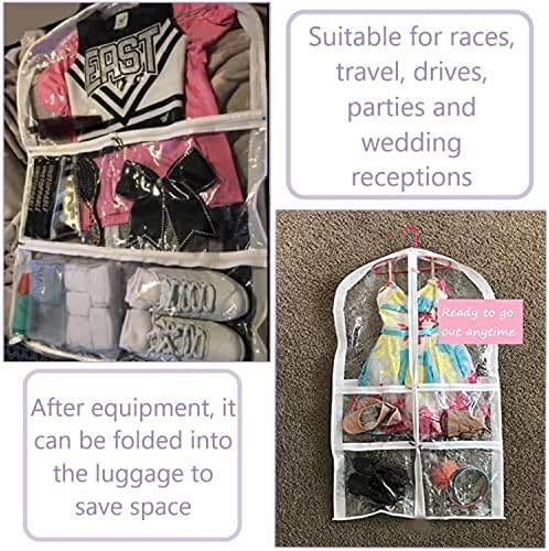 WJWSKI Clear Kids Dance Garment Bag for Hanging Clothes,35 Inch Waterproof PVC Travel Garment Bag with 3 Pockets for Dance Costumes,Sports,Skating,Theatre,Beauty Pageants & More
