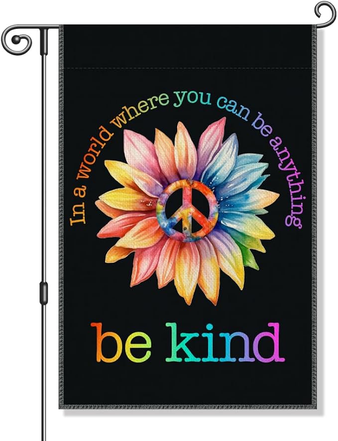Perfectinsoy In A World Where You Can Be Anything Be Kind Retro Garden Flag, World Peace Garden Banner, Colorful Community Welcome Yard Home Holiday Indoors Outdoors Patio Decor, Daisy Front Yard Sign