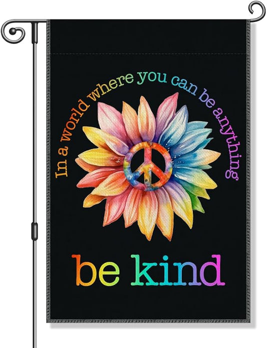 Perfectinsoy In A World Where You Can Be Anything Be Kind Retro Garden Flag, World Peace Garden Banner, Colorful Community Welcome Yard Home Holiday Indoors Outdoors Patio Decor, Daisy Front Yard Sign