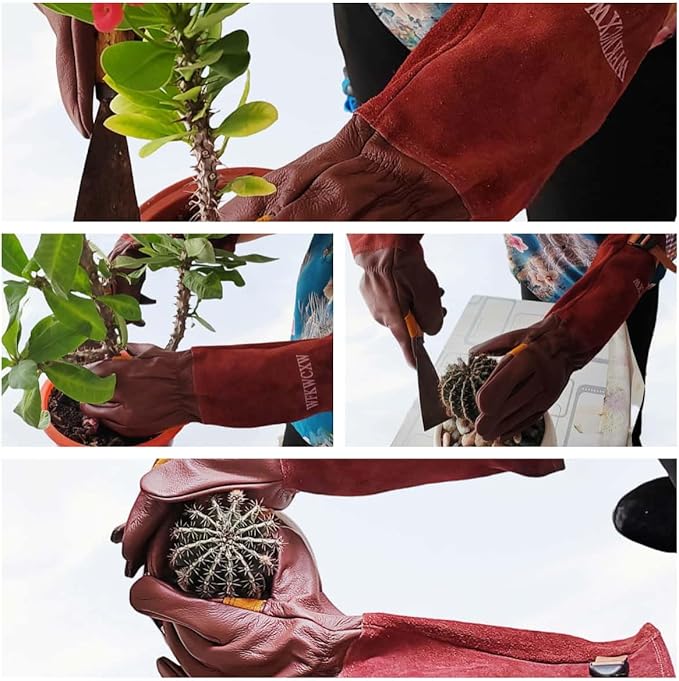 Gardening Gloves for Rose and Cactus Handling,Cow Leather Garden Gloves Thorn Proof,Gardening Gifts for Womens/Mens