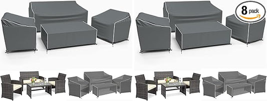 Gasadar Patio Furniture Covers,4-Piece Outdoor Furniture Cover Waterproof for Patio Loveseat,Chair and Coffee Table,500D Heavy Duty,Grey,(Pack of 2)