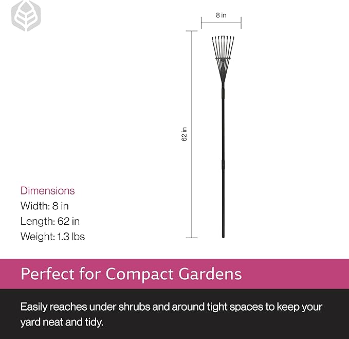 Yard Butler ILT-8 World’s Greatest Rake 8” Wide Shrub Rake Garden Rake for Lawncare - Convenient Garden Cleaning Accessory - Lightweight Handle - Steel Tines - Easy to Maneuver