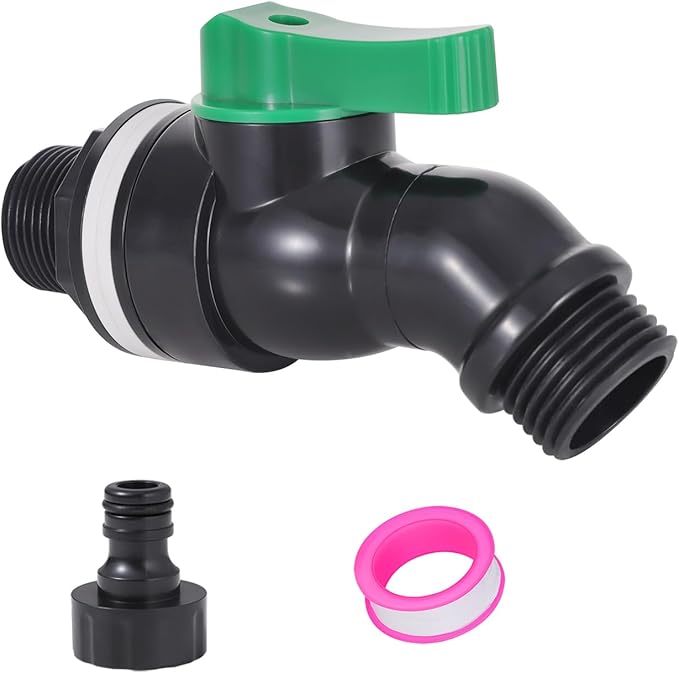 3/4" Rain Barrel Spigot Kit, Water Barrel Valve for Outdoor Water Tanks, Plastic Barrels, Aquariums