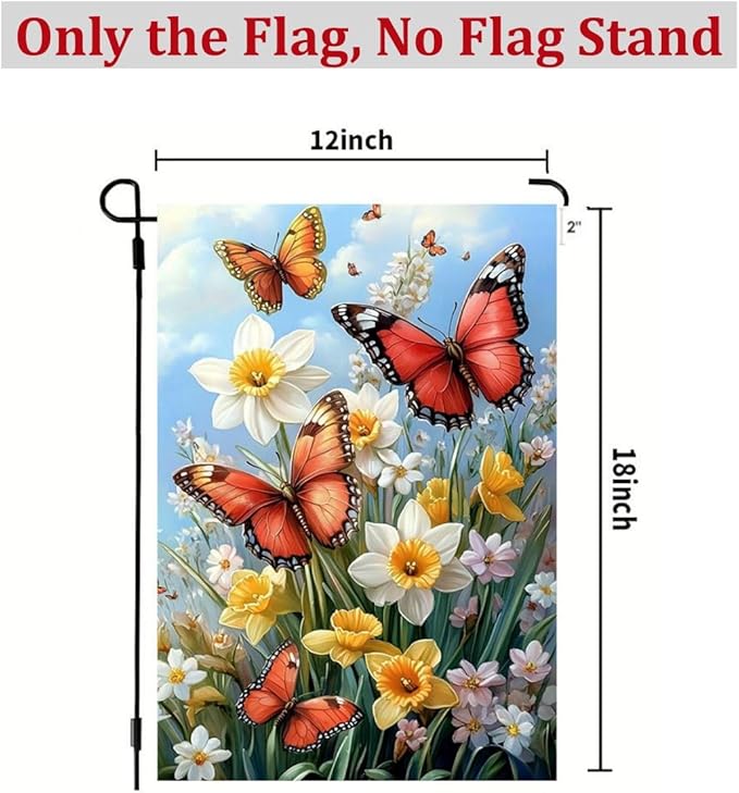 Spring Summer Garden Flag 12x18 Double Sided, Small Burlap Outdoor Butterfly Flowers Yard Lawn Porch Flags Spring Summer Decorations for Outside