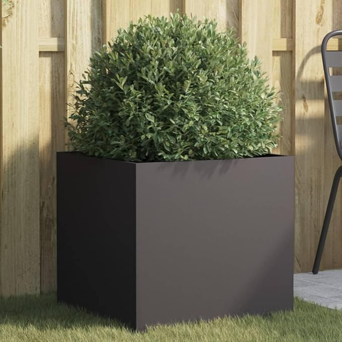 Modern Balcony Planter with Decorative Inlays, 4-Piece Black Cold-Rolled Steel Set for Indoor and Outdoor Plants, Sleek Design with Efficient Drainage System
