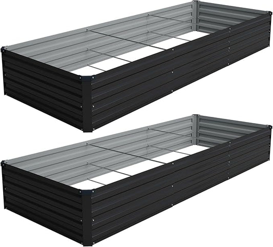 Vengarus 10x3x1FT (2 Pack) Galvanized Raised Garden Bed Kit, Outdoor Metal Planter Box for Vegetables, Rectangular Steel Container, Easy Assembly (Black)