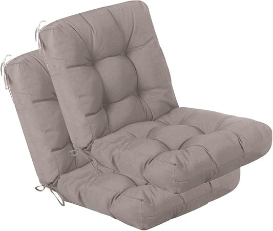 QILLOWAY Outdoor Chair Cushion for Patio Furniture, Waterproof Patio Cushions Set of 2 with Ties, Fade Resistant Replacement Pads for Outdoor Rocking Chairs,Tan,Grey